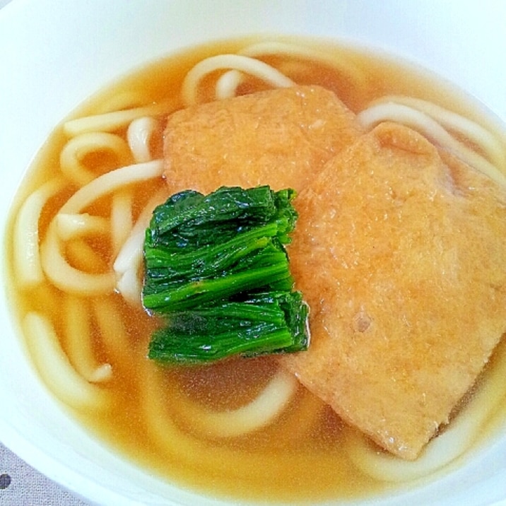 味付きいなりとほうれん草の温かいうどん レシピ 作り方 By ラズベリっち 楽天レシピ